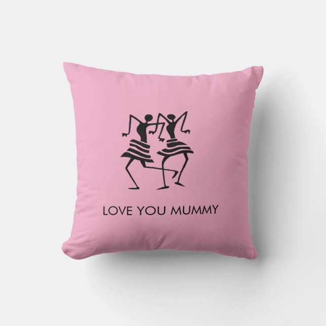 African Art, Silhouette Celebration Dancers Pink Throw Pillow (Front)