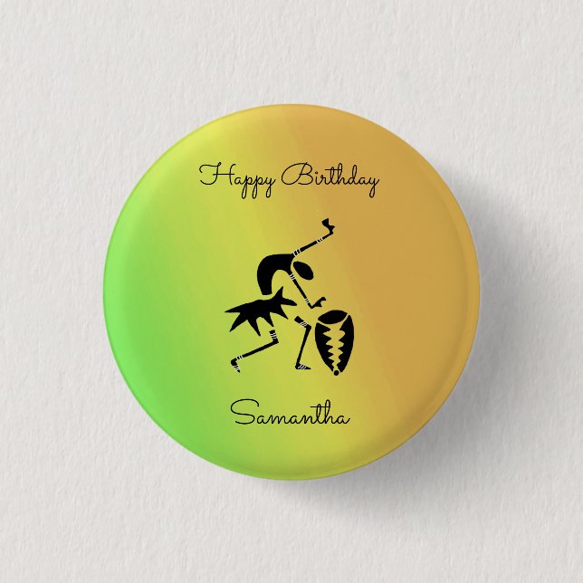 African Art, Silhouette Dancer Colorful Button (Front)