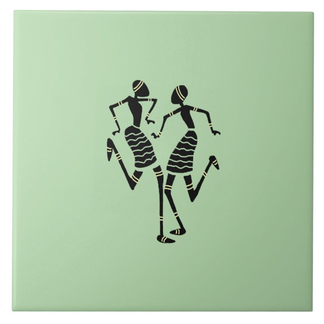 African Art Silhouette Dancers  Ceramic Tile (Front)
