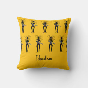 African Art, Silhouette Guitarists Throw Pillow