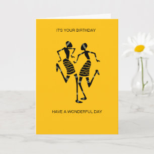 African Art Silhouette Joy Dance Orange Birthday Card