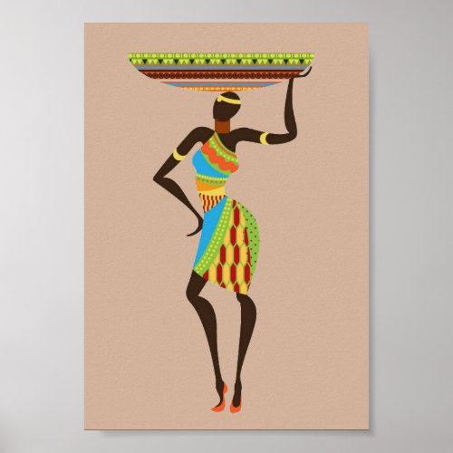 African art Tribal lady with basket Poster
