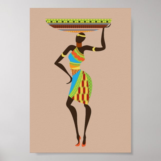 African art Tribal lady with basket Poster (Front)