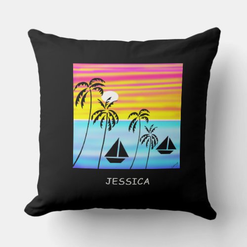 African Art Tropical Sailing Throw Pillow