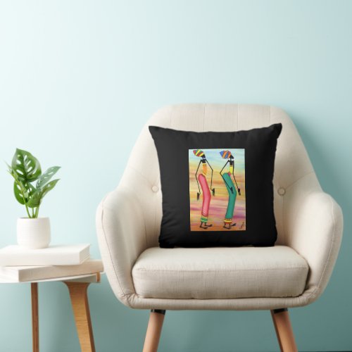 African Art Walking Throw Pillow