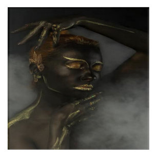 African Art Woman Black and Gold Acrylic Wall Art