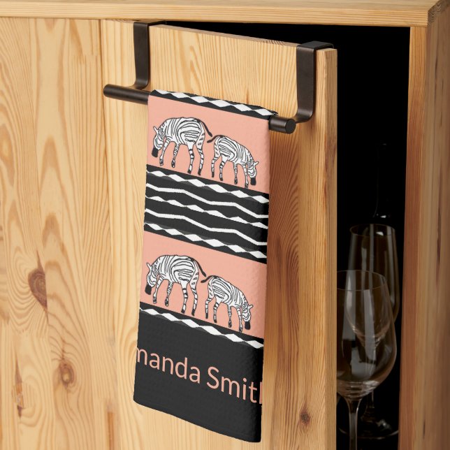  African Art, Zebras Pattern Yellow Kitchen Towel (Thirds Fold)