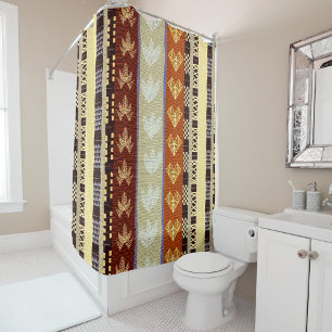 African Artistry Geometric Earth-Tone Shower Curtain