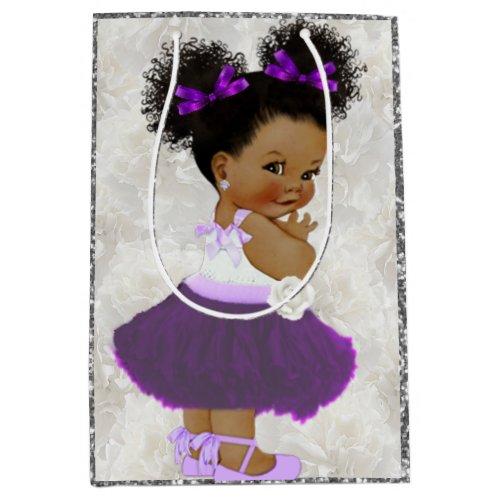 African Baby Girl PurpleLavenderSilver Glitter Medium Gift Bag