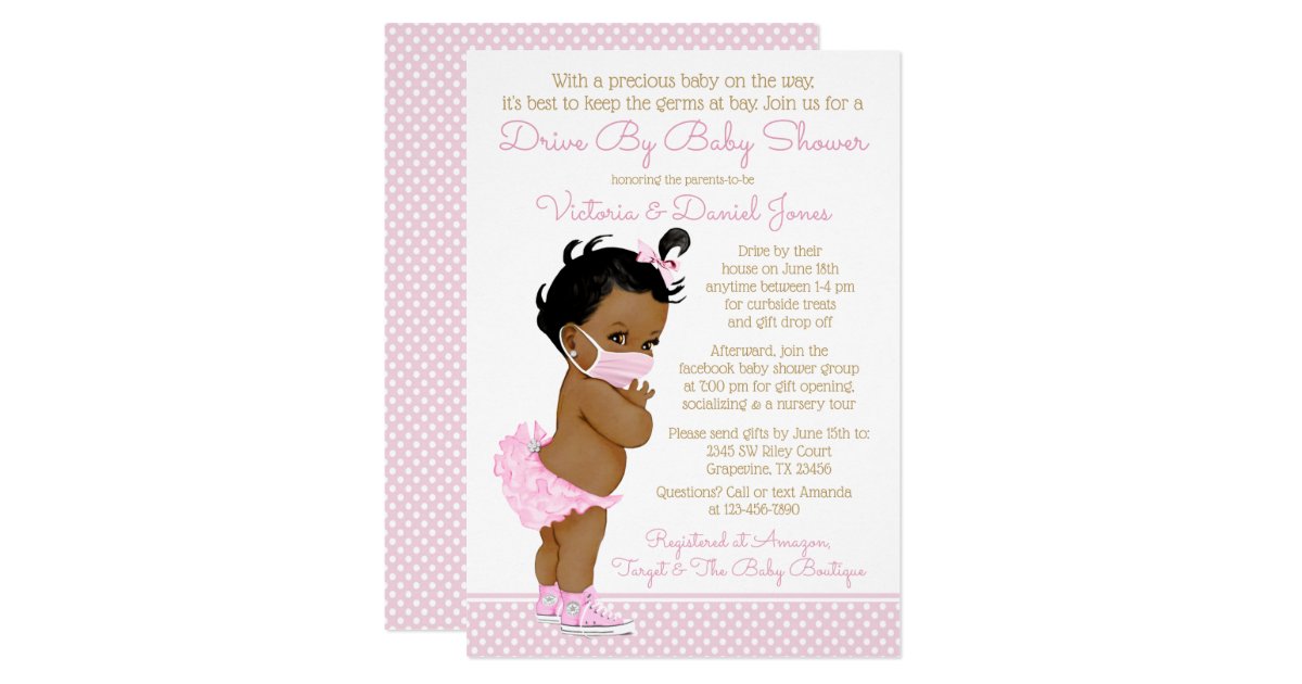African Baby Girl With Mask Drive By Baby Shower Invitation