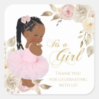 African Ballerina Princess Baby Shower Favor Square Sticker