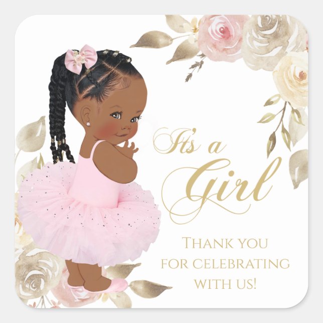 African Ballerina Princess Baby Shower Favor Square Sticker (Front)