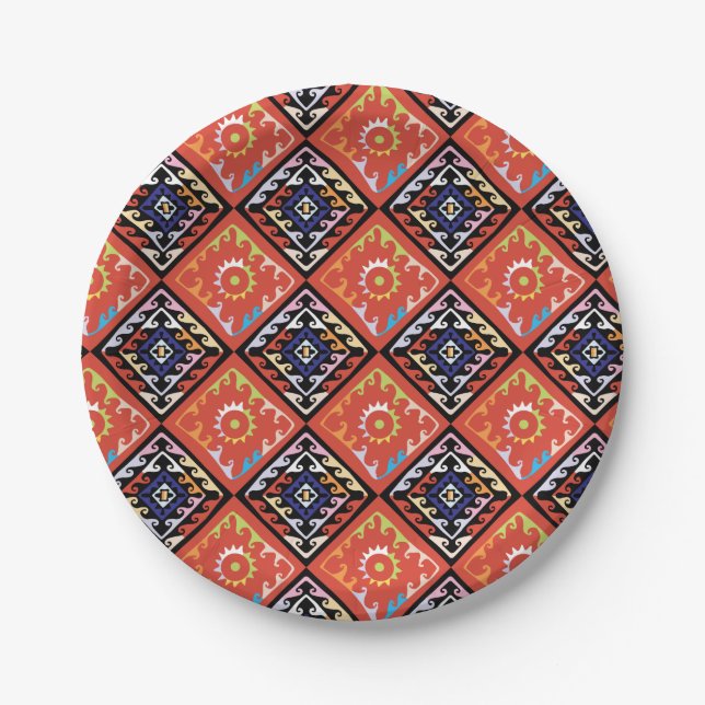 African Basket Weave Multi Pattern Paper Plates (Front)