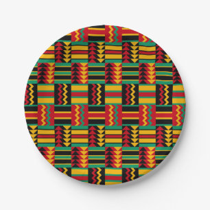 African Basket Weave Pride Red Yellow Green Black Paper Plates