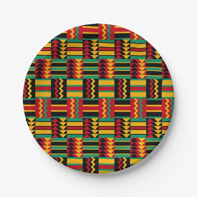 African Basket Weave Pride Red Yellow Green Black Paper Plates (Front)