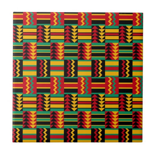 African Basket Weave Pride Red Yellow Green Black Tile