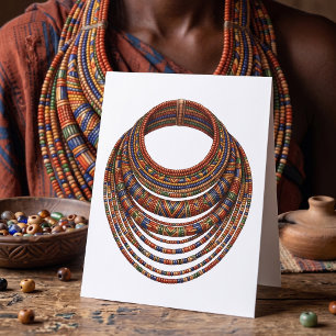 African Beaded Collar Necklace Tribal Card