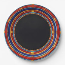 African Beaded Collar Print Black Center Cultural
