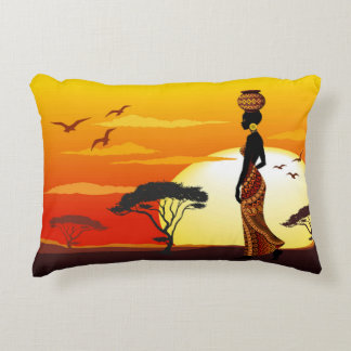 African Beautiful Woman Silhouette on African Suns Accent Pillow