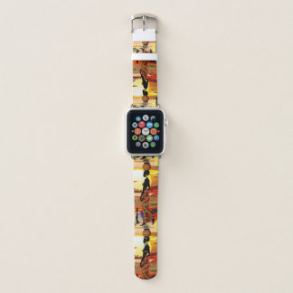 African Beautiful Woman Silhouette on African Suns Apple Watch Band
