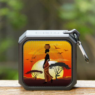 African Beautiful Woman Silhouette on African Suns Bluetooth Speaker