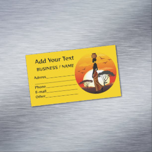 African Beautiful Woman Silhouette on African Suns Business Card Magnet