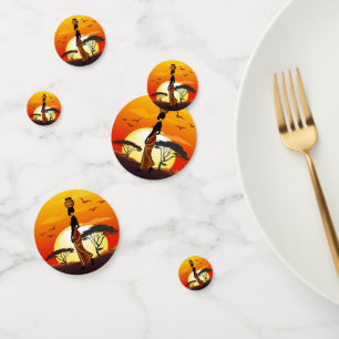African Beautiful Woman Silhouette on African Suns Confetti