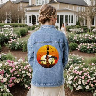 African Beautiful Woman Silhouette on African Suns Denim Jacket