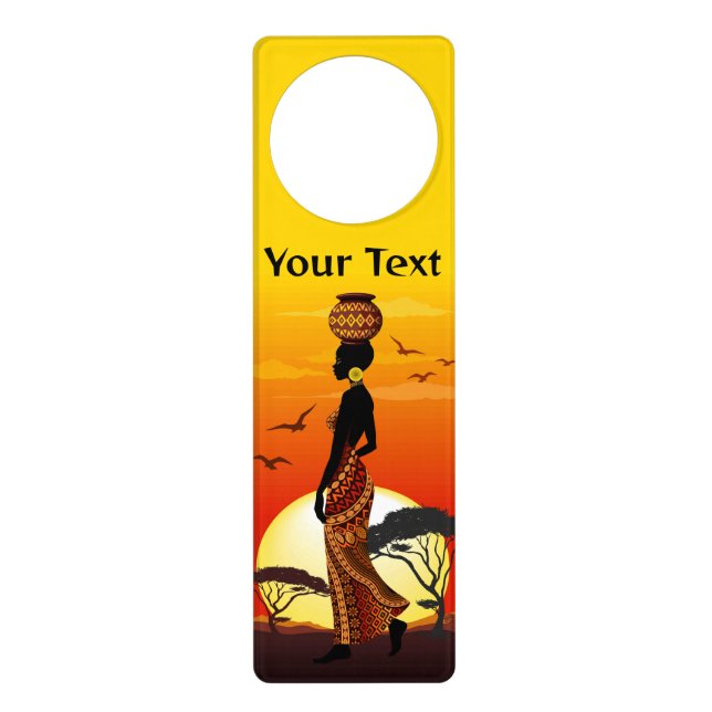 African Beautiful Woman Silhouette on African Suns Door Hanger (Front)