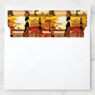 African Beautiful Woman Silhouette on African Suns Envelope Liner