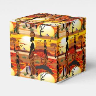 African Beautiful Woman Silhouette on African Suns Favor Boxes