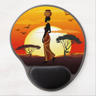 African Beautiful Woman Silhouette on African Suns Gel Mouse Pad