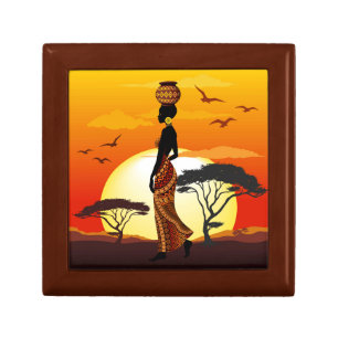 African Beautiful Woman Silhouette on African Suns Gift Box