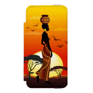 African Beautiful Woman Silhouette on African Suns iPhone SE/5/5s Wallet Case