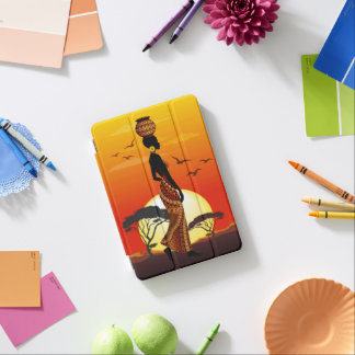 African Beautiful Woman Silhouette on African Suns iPad Mini Cover