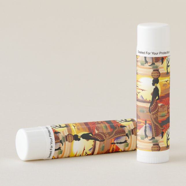 African Beautiful Woman Silhouette on African Suns Lip Balm (Front)