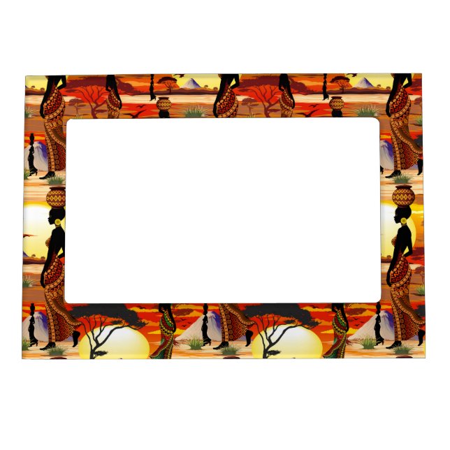 African Beautiful Woman Silhouette on African Suns Magnetic Frame (Front)