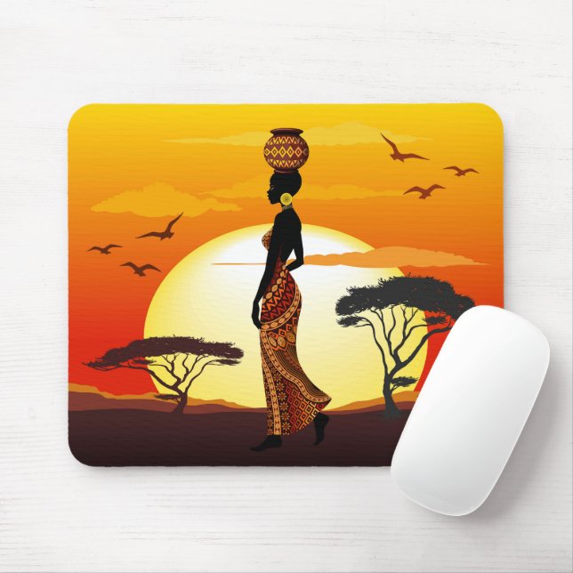 African Beautiful Woman Silhouette on African Suns Mouse Pad (With Mouse)