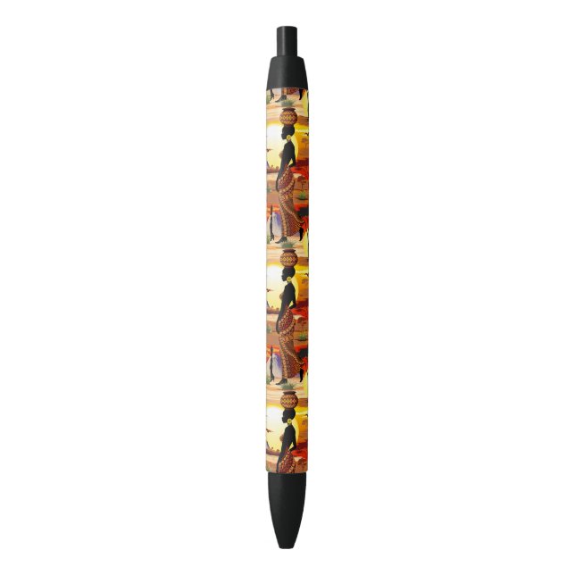 African Beautiful Woman Silhouette on African Suns Pen (Front Vertical)