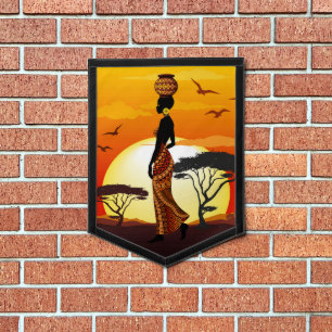 African Beautiful Woman Silhouette on African Suns Pennant