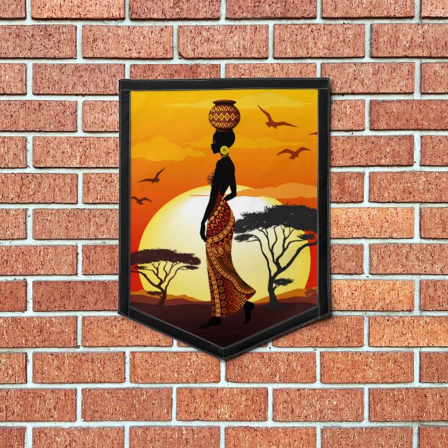 African Beautiful Woman Silhouette on African Suns Pennant (Insitu 1)
