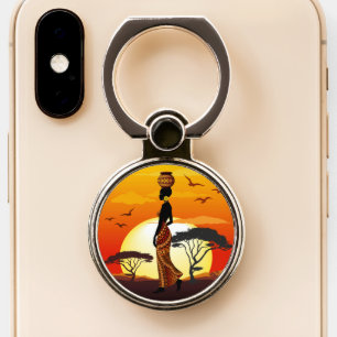 African Beautiful Woman Silhouette on African Suns Phone Ring Stand