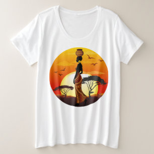 African Beautiful Woman Silhouette on African Suns Plus Size T-Shirt
