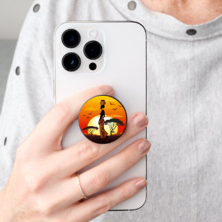 African Beautiful Woman Silhouette on African Suns PopSocket