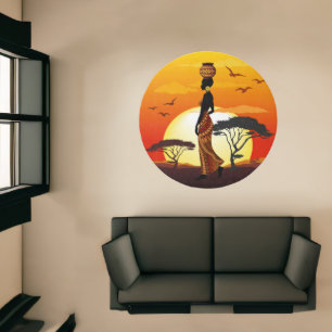 African Beautiful Woman Silhouette on African Suns Rug