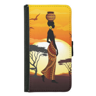 African Beautiful Woman Silhouette on African Suns Samsung Galaxy S5 Wallet Case