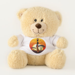 African Beautiful Woman Silhouette on African Suns Teddy Bear