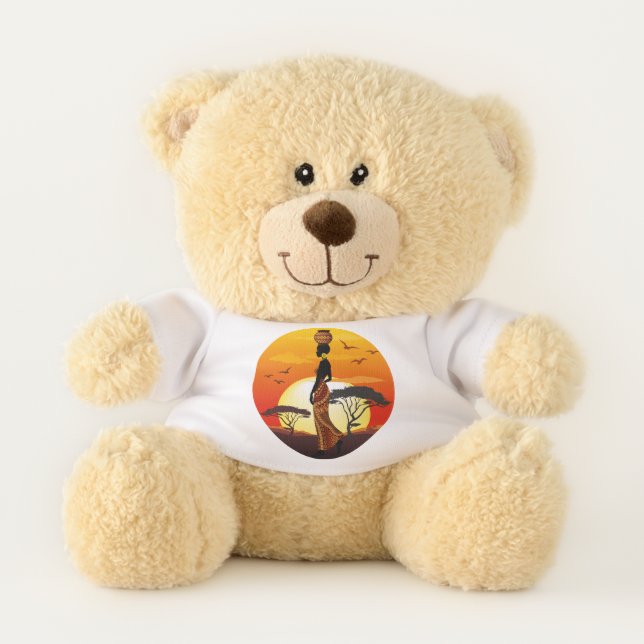 African Beautiful Woman Silhouette on African Suns Teddy Bear (Front)
