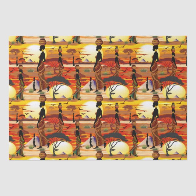 African Beautiful Woman Silhouette on African Suns Tissue Paper (Front)