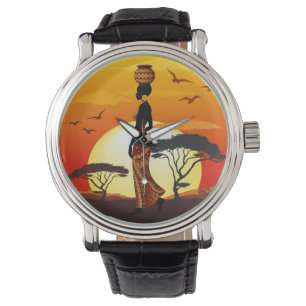 African Beautiful Woman Silhouette on African Suns Watch